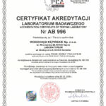 Certyfikat akredytacji laboratorium badawczego Nr AB 996
